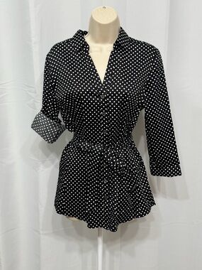 New York & Company Black and White Polka Dot Blouse